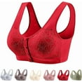 thumbnail image 1 of Lenocharm Bra, Posy Bra - Comfortable Front Button Wireless ShapingBra, Full Coverage Breathable CottonBra（Red,Small）, 1 of 7