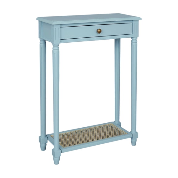 Lenora Console Table W/ Drawer and Cane Shelf, 23.75"W, KD, Powder Blue