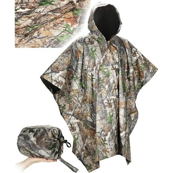 Lenotos Hooded Rain Poncho for Adult with Pocket, Waterproof Camouflage Poncho, Lightweight Unisex Raincoat Hunting, for Hiking Camping Emergency