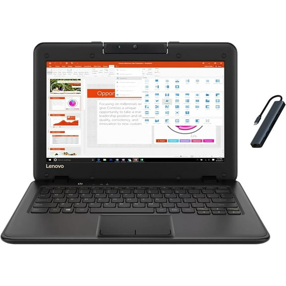 Lenovo 11.6 inch HD LED Anti-Glare HD Education Laptop, Intel Celeron N3450, 4GB DDR4, 128GB eMMC, WiFi, Bluetooth, Copilot AI, HD Webcam, Black, Windows 11 Pro with Mazepoly Accessories