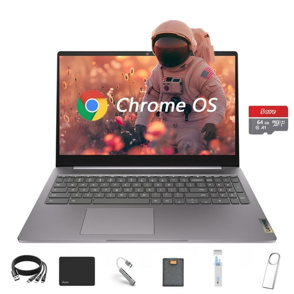 Lenovo 15.6" FHD Chromebook, IdeaPad 3i Laptop, Intel Celeron N4500, 4GB RAM, 128GB Storage(64GB eMMC   5ave 64GB Flash Memory), Webcam, HDMI, Bluetooth, Chrome OS,with 5ave 6-in-1 Accessory Kit