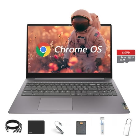 Lenovo 15.6" FHD Chromebook, IdeaPad 3i Laptop, Intel Celeron N4500, 4GB RAM, 128GB Storage(64GB eMMC + 5ave 64GB Flash Memory), Webcam, HDMI, Bluetooth, Chrome OS,with 5ave 6-in-1 Accessory Kit