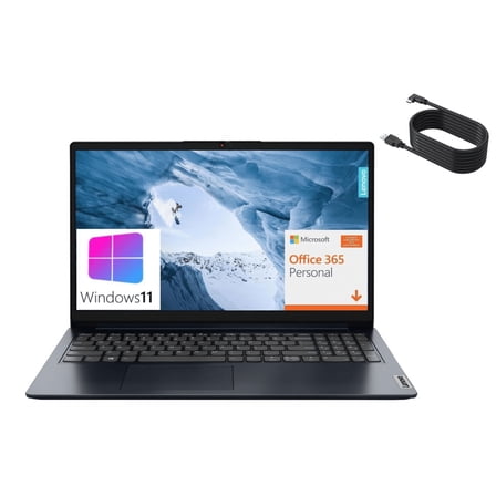 Lenovo 15.6" FHD Display Laptop, Intel Pentium Silver N6000, 4GB DDR4, 128GB SSD, Abyss Blue