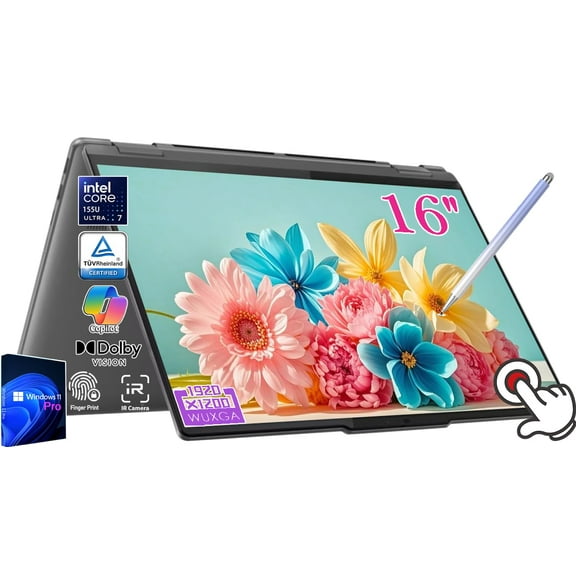 Lenovo 2024 Yoga 7i 2-in-1 Slim Laptop, 16" WUXGA Touchscreen, Ultra 7 155U (Beats i7-1335U), Backlit KB, FP Reader, Thunderbolt 4, TUV, Win11Pro, w/AI Copilot & Stylus Pen(16GB RAM|1TB SSD)