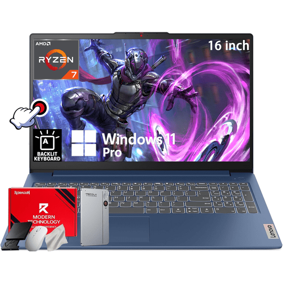 Lenovo 2025 IdeaPad Slim 5 Next Gen AI Copilot Business Laptop, 16" FHD+ Touchscreen, AMD Ryzen 7 350, 16GB DDR5 RAM, 2TB SSD, Backlit KB, Wi-Fi 7, Win 11 Pro