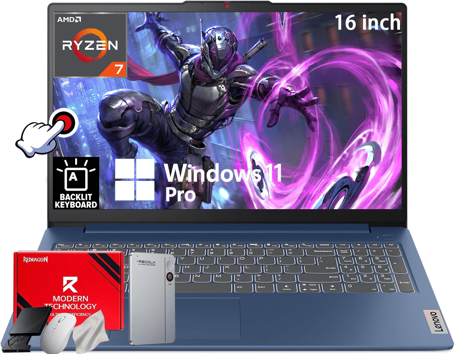 Lenovo 2025 IdeaPad Slim 5 Next Gen AI Copilot Business Laptop, 16" FHD+ Touchscreen, AMD Ryzen 7 350, 64GB DDR5 RAM, 2TB SSD, Backlit KB, Wi-Fi 7, Win 11 Pro