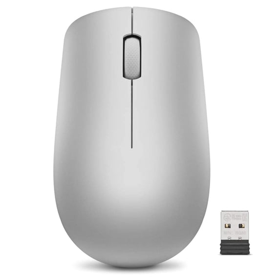 Lenovo 530 Wireless Mouse, Ambidextrous Design, Nano USB Connection, Compatible with Windows Laptops and PCs – Platinum Grey