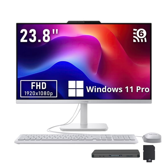 Lenovo A100 23.8" FHD Anti-Glare All-in-One Desktop, Intel N100, 8GB DDR5, 1.25TB Storage(256GB SSD+1TB Docking Station), UHD Graphics, Long-Lasting Battery, Keyboard & Mouse, Win11 Pro, Gray