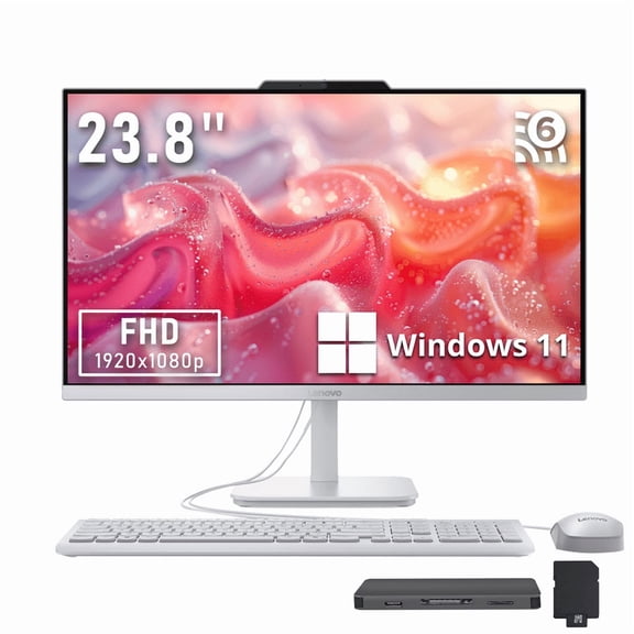 Lenovo A100 23.8" FHD IPS All-in-One Desktop, Intel N100, 16GB DDR4, 3TB Storage (2TB SSD+1TB Dock Station), Intel UHD Graphics, Wi-Fi 6, Bluetooth 5.2, Win 11 Home, Cloud Grey