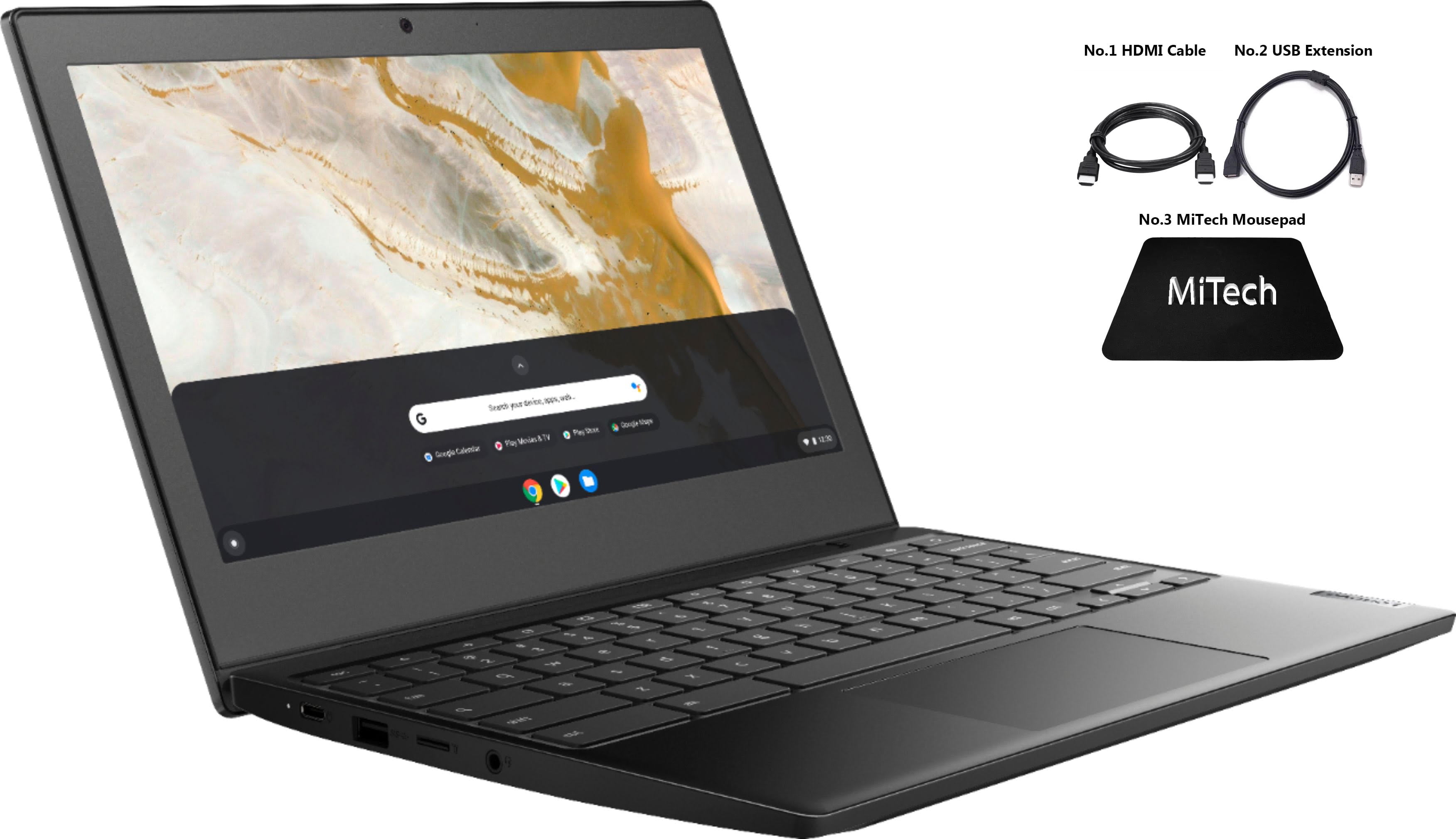 Lenovo Chromebook 3 Laptop, 11.6-Inch HD (1366 x 768) Display, A6  Processor, 4GB LPDDR3, 32 GB eMMC, Chrome OS, Black W MiTech accessory  /extra
