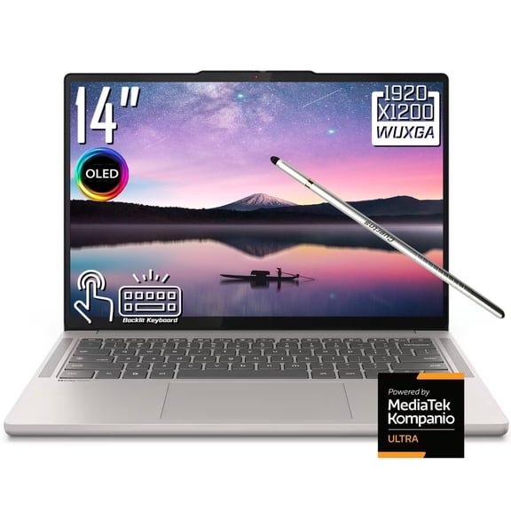 Lenovo Chromebook Plus 14 AI Laptop, 14" 2K 1920 x 1200 OLED Touchscreen, MediaTek Kompanio Ultra 910, Wi-Fi 7, 5MP Camera, Stylus Pen, Chrome OS (16GB DDR5 RAM - 256GB UFS)