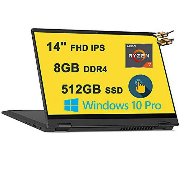 Lenovo Flex 5 2 in 1 Laptop 14" FHD IPS Touchscreen Display AMD 8-Core Ryzen 7 4700U (Beats i7-10510U) 8GB DDR4 512GB SSD Fingerprint Backlit KB USB-C HDMI Dolby Win10 Pro + HDMI Cable
