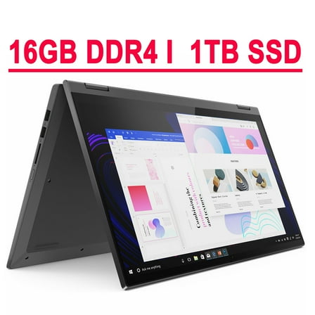 Lenovo Flex 5 Premium 2 in 1 Laptop 15.6" FHD IPS Touchscreen 10th Gen Intel Quad-Core i7-1065G7 16GB DDR4 1TB SSD Fingerprint Backlit KB USB-C Wifi6 Dolby Up to 10 hours battery life Win10