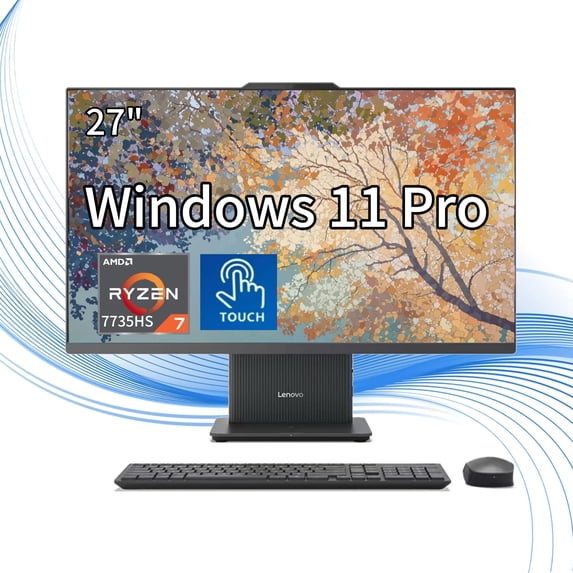 Lenovo IdeaCentre 27" FHD All-in-One Touchscreen Business Desktop, AMD Ryzen 7 7735HS(8-Core) Processor, 64GB DDR5 RAM, 2TB PCIe SSD, HDMI, WiFi 6, Windows 11 Pro, Luna Grey