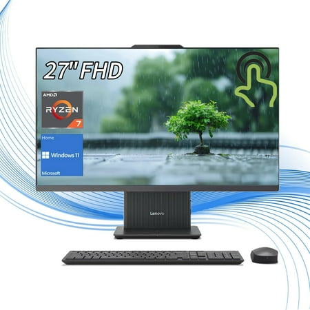 Lenovo IdeaCentre AIO 27" FHD IPS All-in-One Computer, AMD Ryzen 7 7735HS up to 4.75 GHz, 32GB DDR5 RAM, 2TB PCIe SSD, Wi-Fi 6, HDMI,Wireless KB & Mouse, Windows 11 Home, Luna Grey