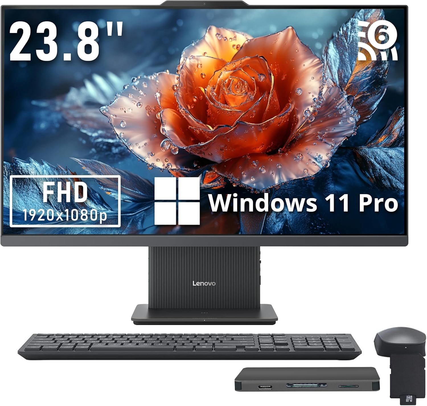Lenovo IdeaCentre AIO 3 23.8" FHD All-in-One Desktop, Ryzen 5 7535HS, 16GB DDR5, 672GB Storage(512GB SSD+160GB Docking Station Set), Radeon 660M, Wireless Keyboard & Mouse, Win 11 Pro, Gray