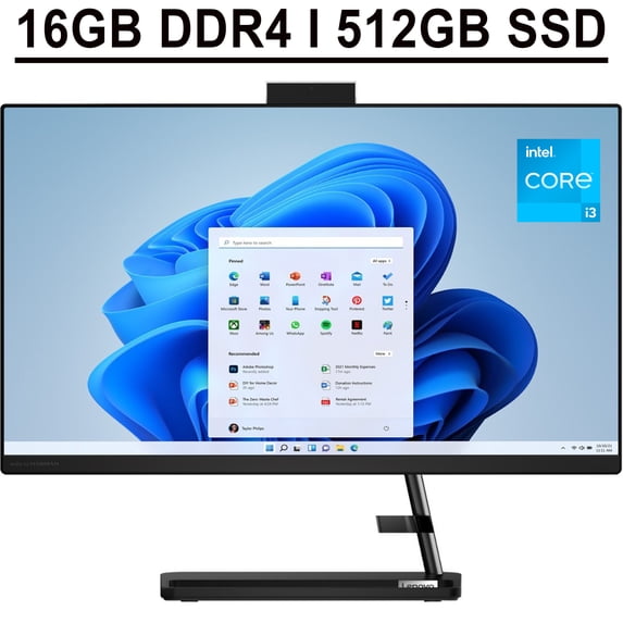 Lenovo IdeaCentre AIO 3i All-in-One Desktop Computer 23.8" FHD IPS Anti-Glare Display 11th Gen Intel Core i3-1115G4 Processor 16GB DDR4 512GB SSD Intel UHD Graphics Harman Kardon HDMI Win11 Black