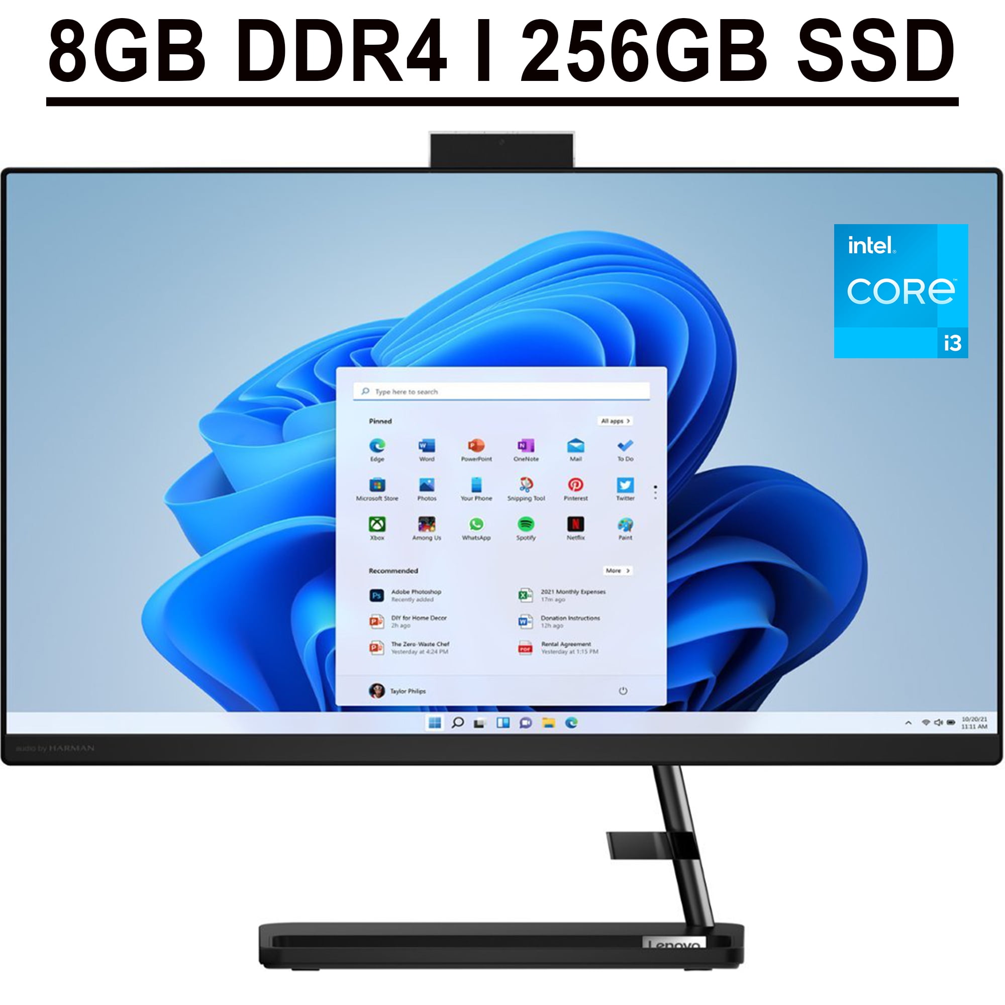 8GB All-in-One HDMI Core AIO DDR4 Desktop SSD Display IdeaCentre 512GB Gen 3i Kardon Lenovo Win11 i3-1115G4 Intel FHD 23.8\