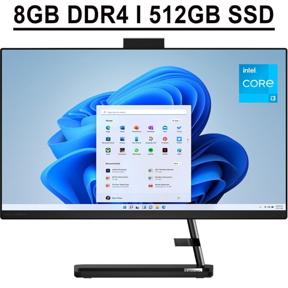Lenovo IdeaCentre AIO 3i All-in-One Desktop Computer 23.8" FHD IPS Anti-Glare Display 11th Gen Intel Core i3-1115G4 Processor 8GB DDR4 512GB SSD Intel UHD Graphics Harman Kardon HDMI Win11 Black