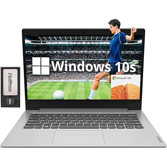 Lenovo IdeaPad 1 14" HD Laptop, AMD A6-9220e, 4GB RAM, 224GB Storage (64GB eMMC + 160GB Docking Station Set), AMD Radeon R4 Graphics, Webcam, WiFi, 1 Year Office 365, Windows 10, Platinum Gray