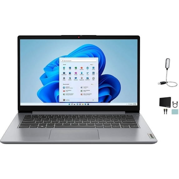 Lenovo IdeaPad 1 14 Laptop, 14.0" HD Display, Intel Celeron N4020, 1.1 GHz, 4GB RAM, 64GB eMMC + 512GB SSD Storage, Intel UHD Graphics 600, Win 11 in S Mode, Cloud Grey + Mazepoly Accesories