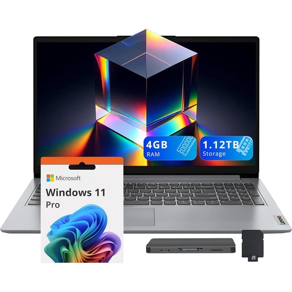 Lenovo IdeaPad 1 15.6" HD Business Laptop, Intel Celeron N4500, 4GB RAM, 128GB eMMC, Intel UHD Graphics, Number Pad, 1 Year Office 365, Wi-Fi 6, Win 11 Pro, Grey, 1TB Docking Station Set