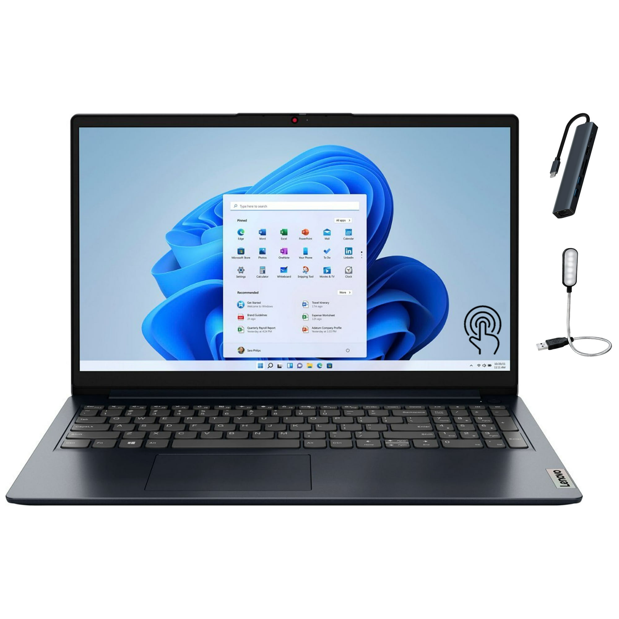 Lenovo IdeaPad 1 15.6 inch FHD Touchscreen Home and Business Laptop, AMD Ryzen 5 7520U, 8GB DDR5 RAM, 512GB SSD, Windows 11 Home, AMD Radeon Graphics, Abyss Blue with Mazepoly Accessories