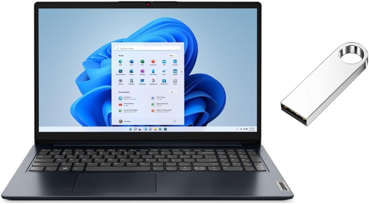 Lenovo IdeaPad 1 15" FHD Laptop | AMD Ryzen 5 7520U(Beat Intel Core i5-1155G7) | AMD Radeon Graphics | Camera | Blue | 16GB RAM DDR5 | 256GB SSD | Windows 11 S | Bundle with 64GB USB Flash Drive