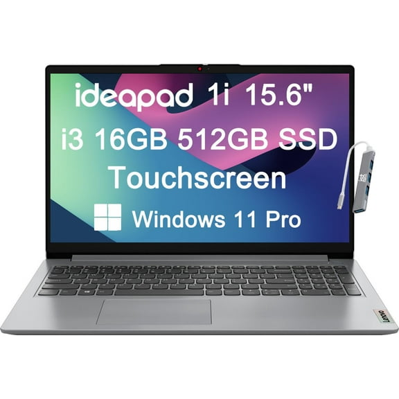 Lenovo IdeaPad 1 1i Laptop (15.6" FHD Touchscreen, Intel Core i3-1215U, 16GB RAM, 512GB SSD) Narrow Bezel, Webcam, 10-Hr Long Battery Life, Wi-Fi 6