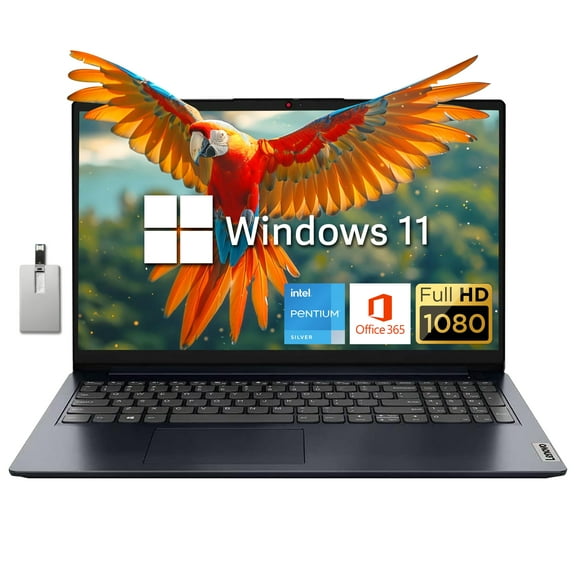 Lenovo IdeaPad 15.6" FHD Laptop, Intel Pentium Silver N6000 Processor, 8GB RAM, 256GB PCIe SSD, 720P HD Webcam, Dolby Audio, 1 Year Office, Blue, Win 11, 32GB Hotface USB Card