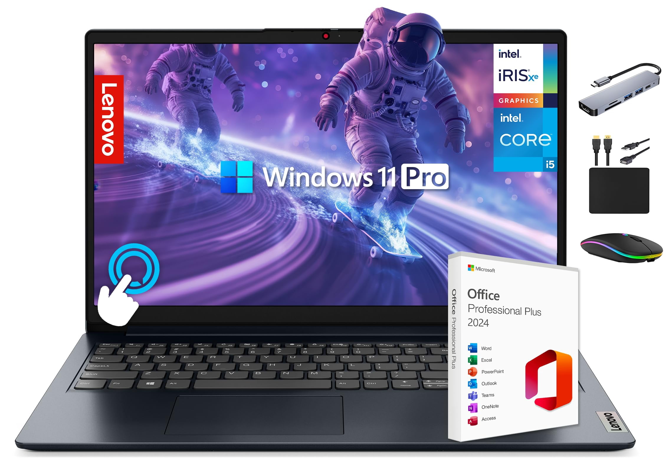 Lenovo IdeaPad 15.6" FHD Touchscreen Laptop Computer 2025, 10-Core Intel i5-1235U (Beat i7-1195G7), 16GB RAM, 1TB Storage (512GB SSD + 500GB Ext), MarxsolAccessory, Lifetime MS Office 2024, Win 11 Pro
