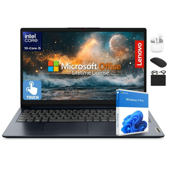 Lenovo IdeaPad 15.6" Flagship Touchscreen Laptop 2025, 10-Core Intel i5, Lifetime Office 2024, Copilot AI, 40GB RAM, 1.5TB Storage (1TB SSD + 500GB Ext), HubxcelAccessory, Long Battery, Win 11 Pro