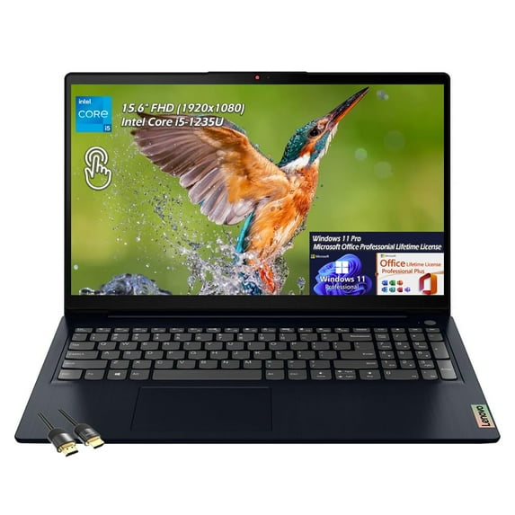 Lenovo IdeaPad 1i 15.6" FHD (1920x1080) Touch IPS 300nits Laptop, Intel Core i5-1235U 10Core, 16GB RAM 1TB SSD, WiFi6, Bluetooth, Win11Pro Office Lifetime License, Abyss Blue, w/HDMI Cable, W/GaLiMu