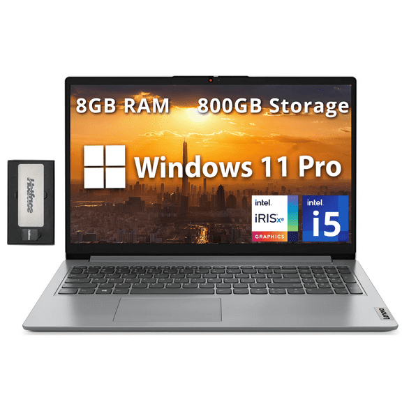 Lenovo IdeaPad 1i 15.6" FHD Business Laptop, Intel i5-1235U, 8GB RAM, 800GB Storage(512GB SSD+288GB Docking Station Set), Intel Iris Xe Graphics, Num Pad, 720p Webcam, WiFi 6, Win 11 Pro, Gray