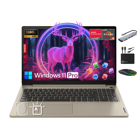 Lenovo IdeaPad 3 15.6" FHD Laptop Business Student Computer w/ MS Office, AMD Ryzen 5 5500U, 20GB RAM, 1TB Storage (512GB SSD+500GB Ext), Backlit KB, Fingerprint, MarxsolAccessory, Win 11 Pro, Sand