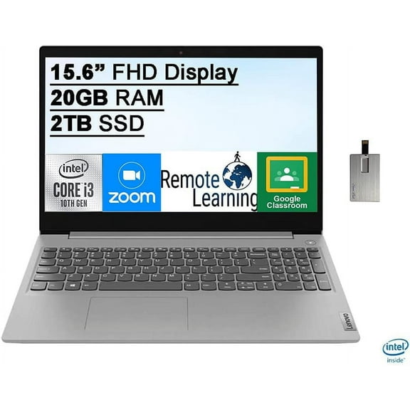 Lenovo IdeaPad 3 15.6" FHD Laptop Computer, 10th Gen Intel Core i3-1005G1, 20GB RAM, 2TB PCIe SSD, Intel UHD Graphics, Dolby Audio, HD Webcam, Bluetooth, Win 10S, with Hotface 32GB USB Card