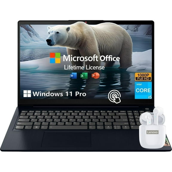 Lenovo IdeaPad 3 15.6 Inch FHD Touchscreen Business Laptop, Intel Core i5, 8GB RAM, 256GB SSD, Windows 11 Pro, HDMI, SD Card Reader, Abyss Blue, Lifetime Microsoft Office