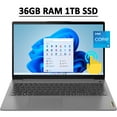 thumbnail image 1 of Lenovo IdeaPad 3 15 Business Laptop 15.6" FHD IPS Touchscreen 11th Gen Intel Quad-Core i5-1135G7 36GB RAM 1TB SSD Fingerprint Reader Backlit Keyboard USB-C Dolby Audio Win11 Grey, 1 of 7