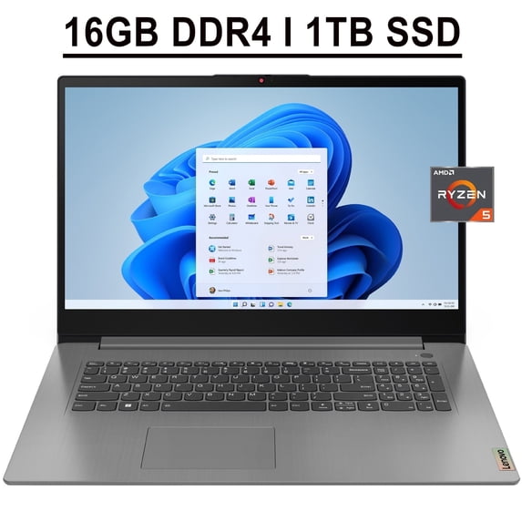 Lenovo IdeaPad 3 17 Business Laptop 17.3" FHD IPS Anti-glare Display AMD Hexa-Core Ryzen 5 5625U Processor 16GB DDR4 1TB SSD AMD Radeon Graphics Fingerprint Dolby HDMI USB-C Webcam Win11 Gray