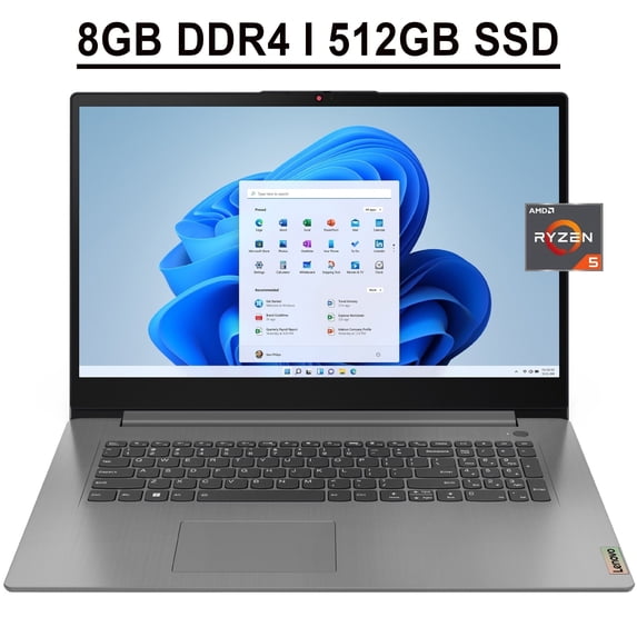 Lenovo IdeaPad 3 17 Business Laptop 17.3" FHD IPS Anti-glare Display AMD Hexa-Core Ryzen 5 5625U Processor 8GB DDR4 512GB SSD AMD Radeon Graphics Fingerprint Dolby HDMI USB-C Webcam Win11 Gray