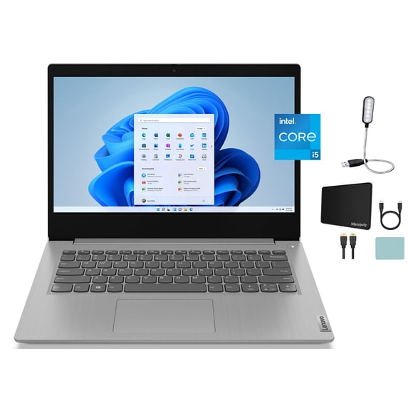 Lenovo IdeaPad 3i 14" FHD LCD Display Laptop, Intel Core i5-1135G7 2.4 GHz, 8GB RAM, 512GB SSD Storage, 4-in-1 Card Reader, Windows 11 Home, Platinum Grey with Mazepoly Accessories