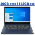 thumbnail image 1 of Lenovo IdeaPad 3i 17 Premium Business Laptop 17.3" HD+ Display 11th Gen Intel Quad-Core i5-1135G7 20GB DDR4 512GB SSD Intel Iris Xe Graphics Fingerprint Reader USB-C HDMI WiFi6 Dolby Win11 Blue, 1 of 6