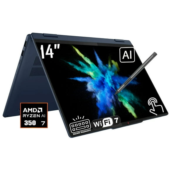 Lenovo IdeaPad 5 2-in-1 Copilot+ AI Laptop, 14" FHD+ 1920 x 1200 IPS Touchscreen, AMD Ryzen AI 7 350, Wi-Fi 7, 1080p Webcam, Stylus Pen, Backlit KB, Win11 Home(16GB DDR5 RAM - 1TB SSD)