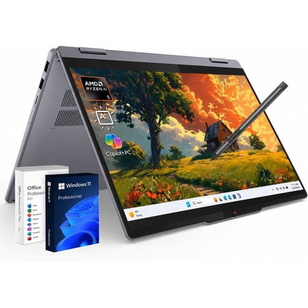 Lenovo IdeaPad 5 2-in-1 Touchscreen Laptop, AMD Ryzen AI 5 340, 16GB RAM,512GB SSD,14" WUXGA , Copilot+ PC, Wi-Fi 7, Digital Pen, Backlit KB, 1080p IR Webcam, Win 11 Pro