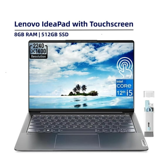 Lenovo IdeaPad 5 Pro Business Laptop, 14" 2.2K Touchscreen, Intel Core i5-1240P (12-Core), 8GB DDR5 RAM, 512GB SSD, Intel Iris Xe Graphics, Backlit Keyboard, Windows 11 Home, Cefesfy Cleaning Brush