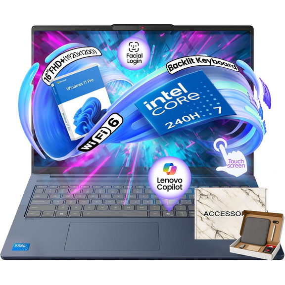 Lenovo IdeaPad Copilot+ Business Laptop - 16" FHD+ Touchscreen - Intel 10-Core 7 240H(Beat Ultra 7 255U) - Backlit KB - Win 11 Pro - Redrgon Bundle (16GB DDR5 | 1TB SSD)