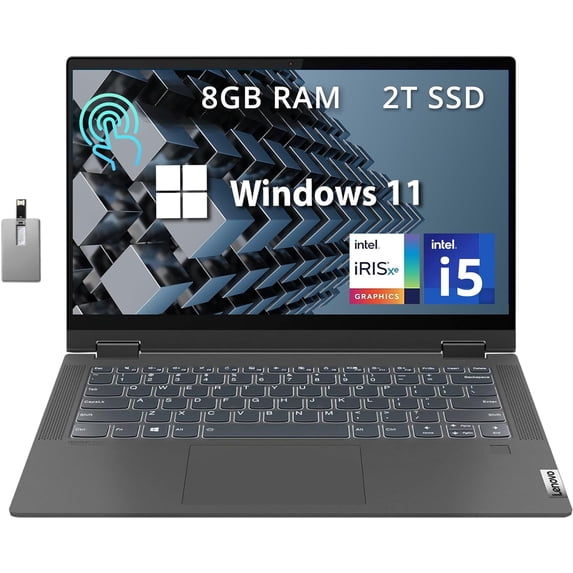 Lenovo IdeaPad Flex 5 Touchscreen Laptop, 15.6" FHD Laptop, Intel Core i5 1135G7, 8GB RAM, 2TB SSD, Intel Iris Xe, Backlit Keyboard, Fingerprint Reader, Win 11, with Hotface 32GB USB Card