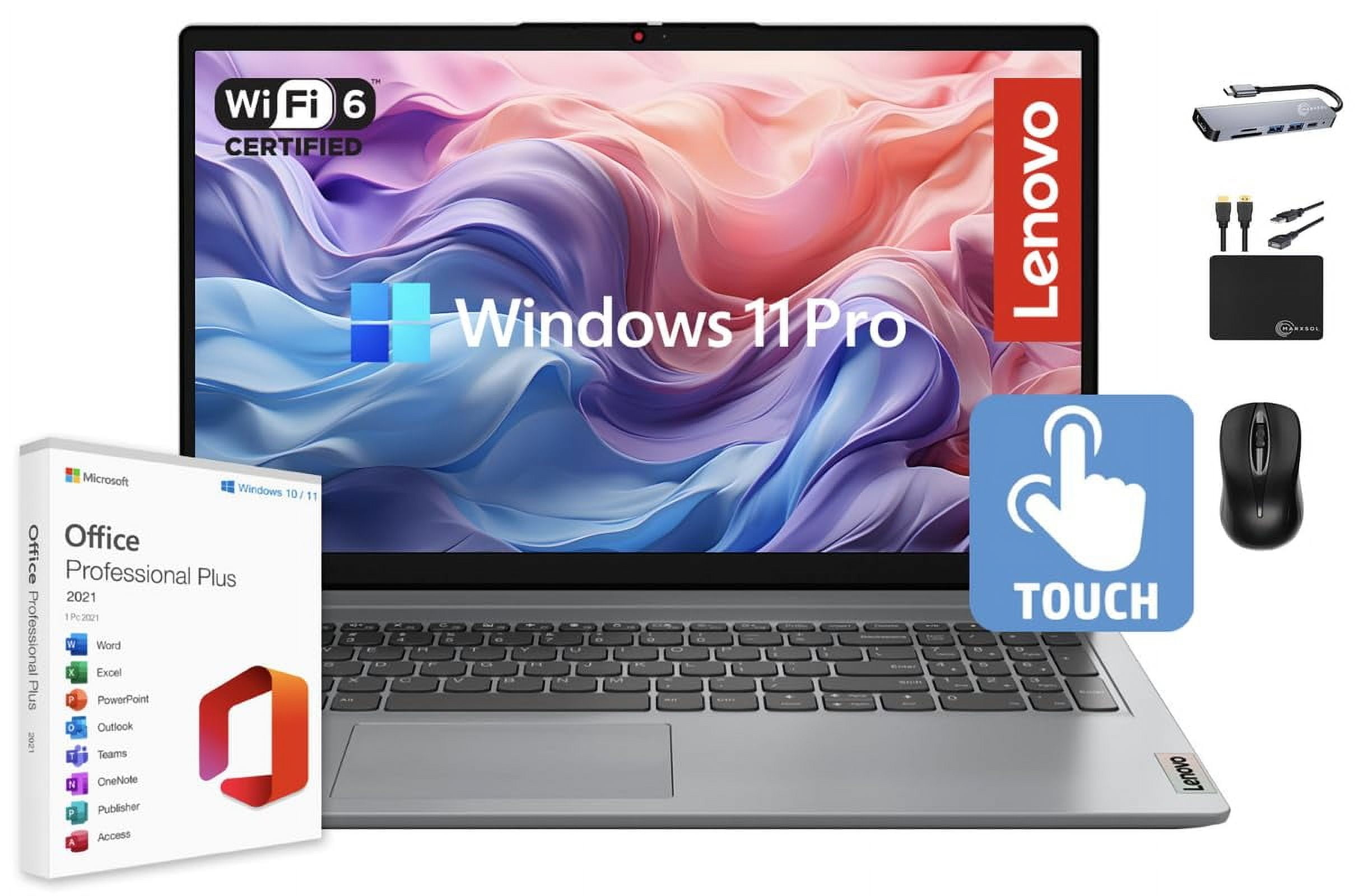Lenovo IdeaPad Laptop 2025 15.6" FHD IPS Touchscreen for Business, 24GB RAM, 1.5TB Storage (1TB SSD + 500GB Ext.), 6-Core Intel i3, Wi-Fi 6, Long Battery, MarxsolAccessory, Win 11 Pro with MS Office
