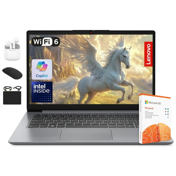 Lenovo IdeaPad Laptop Business Student 2025, 14 Inch Display, Intel Dual Core Processor, 12GB RAM + 884GB Storage (256GB SSD +128GB eMMC +500GB Ext), 11HRs, HubxcelAccessory, Office 365 1 Yr, Win 11