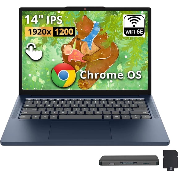 Lenovo IdeaPad Slim 3 14" 2K Touchscreen Chromebook Laptop, MediaTek Kompanio 540, MediaTek Integrated Graphics, 8GB LPDDR5X, 288GB Storage(128GB UFS+160GB Docking Station), Wi-Fi 6E, Cosmic Blue